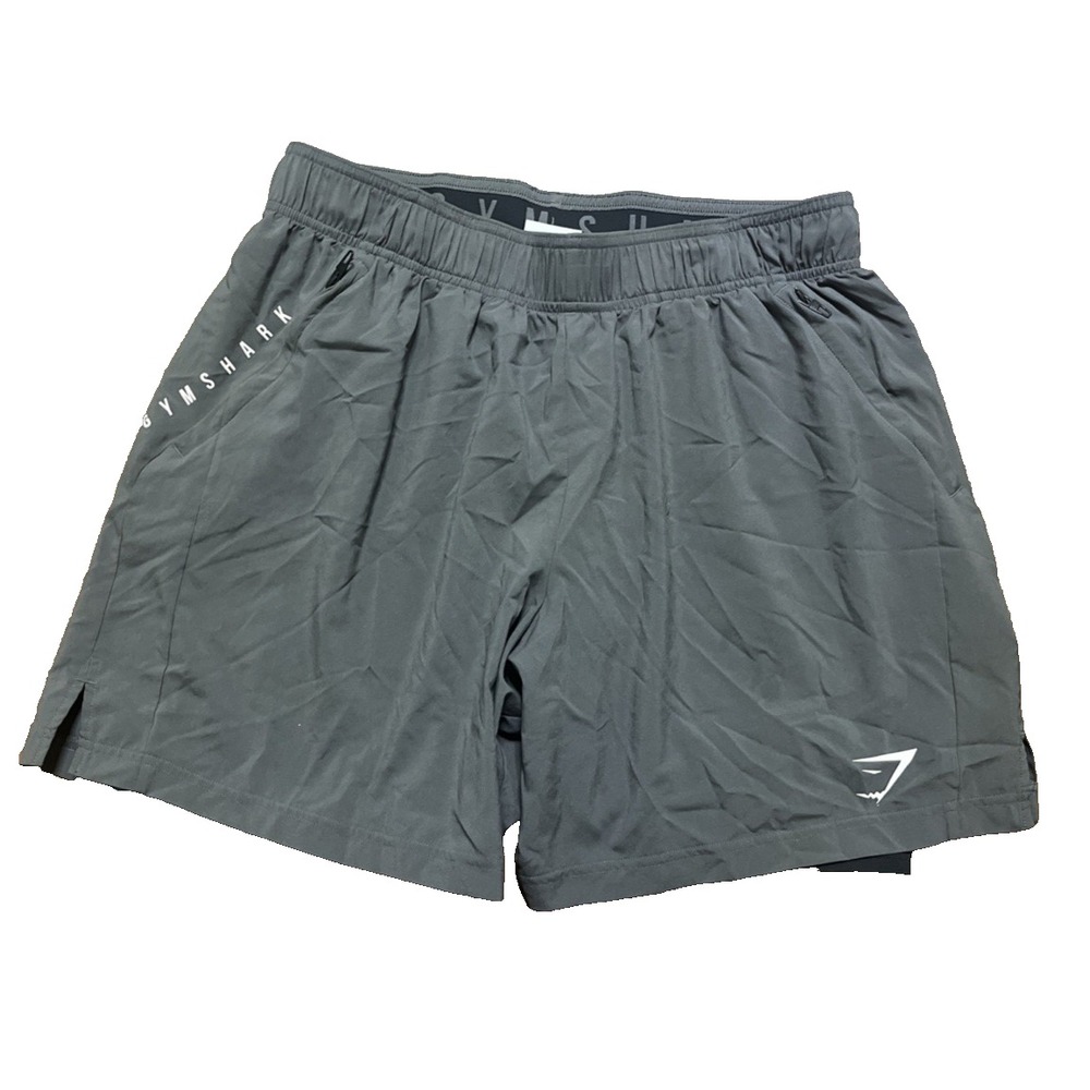 Gymshark Sport 7" 2-in-1 Short Men L Slim Fit Gray Black Liner Gym Running Train